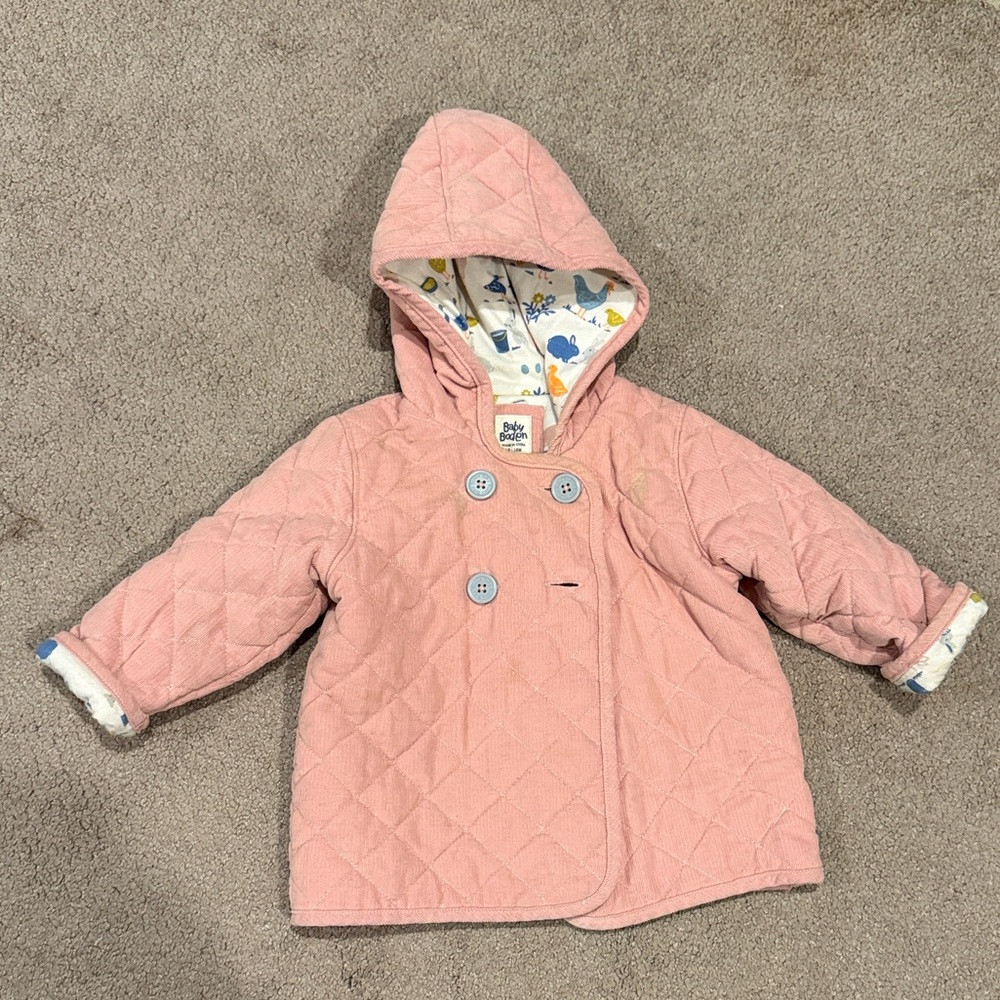 Baby Boden Pink Quilted Hooded Pea Coat